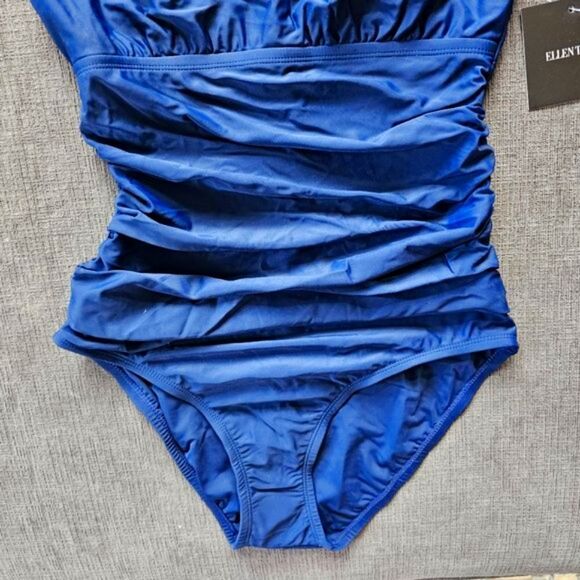 Ellen Tracy Women's Navy Blue Keyhole High Neck One Piece Swimsuit Size 12 - Picture 6 of 9